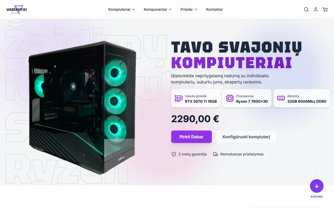 Screenshot of variantai.lt — computers and components store